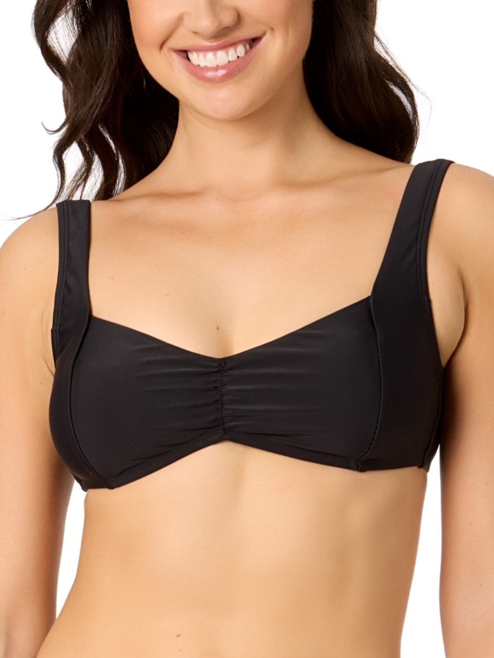 Salt + Cove Juniors' Center-Ruched V-Neck Bikini Top,Black